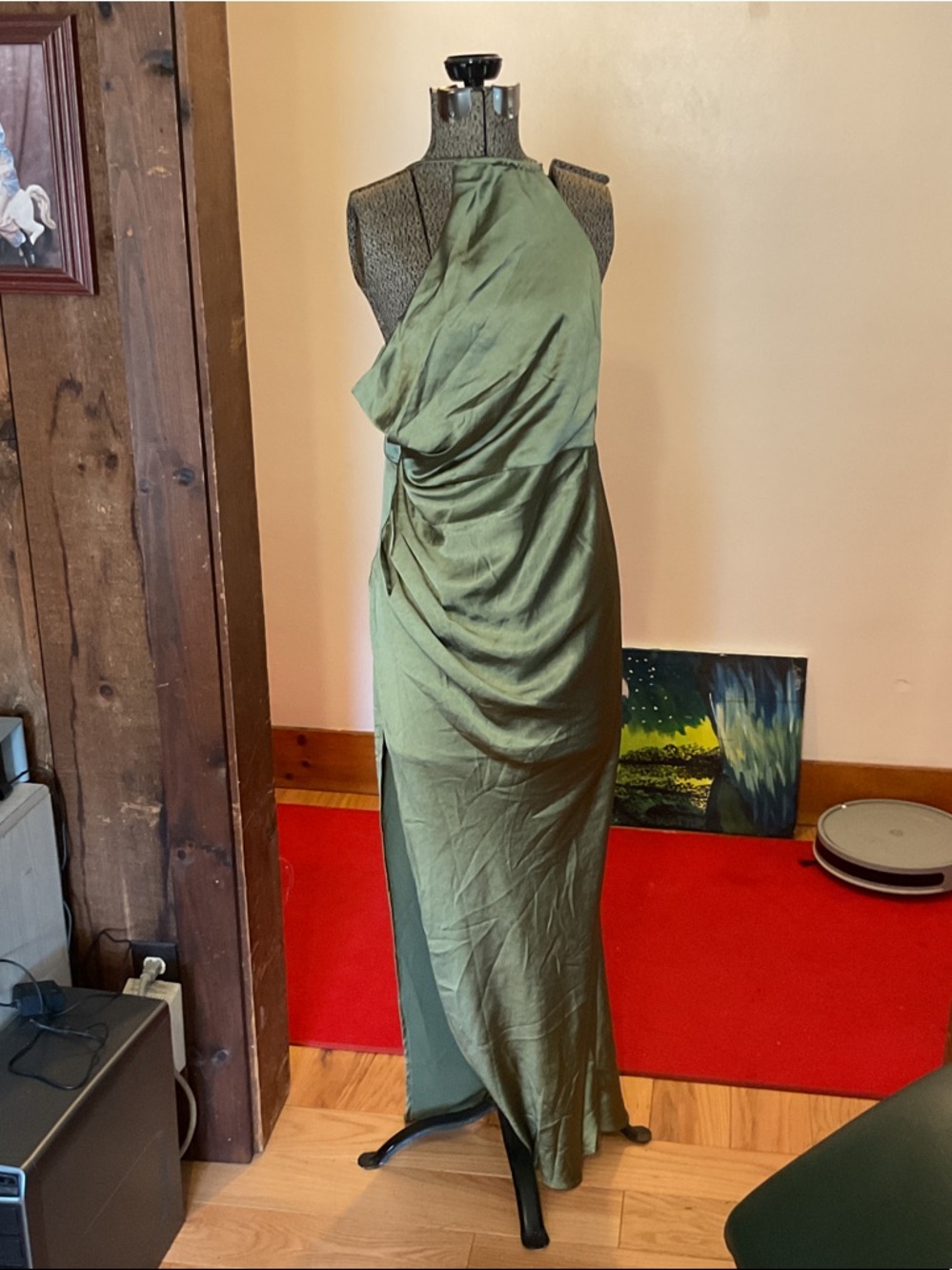 Elegant Olive Green Halter Draped Maxi Dress